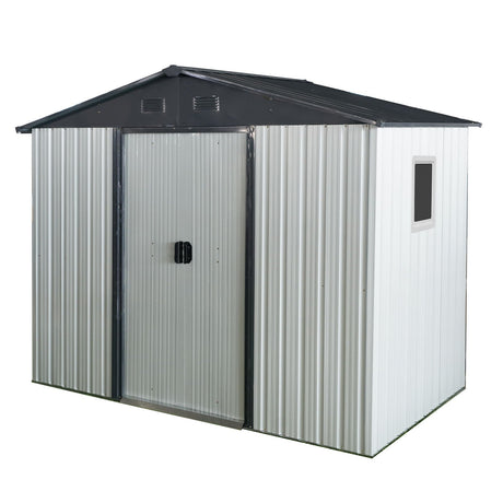8Ft X 4Ft Outdoor Metal Storage Shed With Window And Metal Foundation For Backyard, Patio, Lawn HouseOfZazla