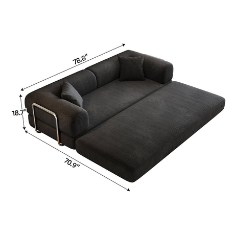78.8' Compression Sofa,Convertible Floor Sofa Bed-with Pillow Back Support Armrest,Comfy Futon Couch Sleeper Bed,Loveseats Boneless Modular Sectional Sofa,Corduroy fabric,for Living Room,Bedroom,Black HouseOfZazla
