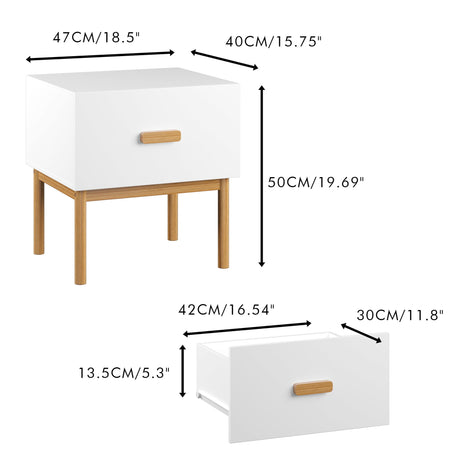 Nightstand With Drawer, Minimalist Bedside Table With Handle For Bedroom - White HouseOfZazla