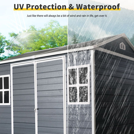 Resin Outdoor Storage Shed Waterproof Shed With Floor & Two Windows & Lockable Door, Tool Shed For Garden, Patio, Backyard HouseOfZazla