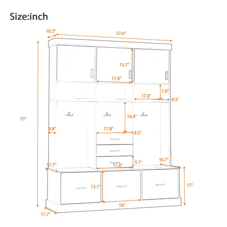 Entryway Hall Tree With Bench And Storage, 5 In 1 Coat Rack HouseOfZazla