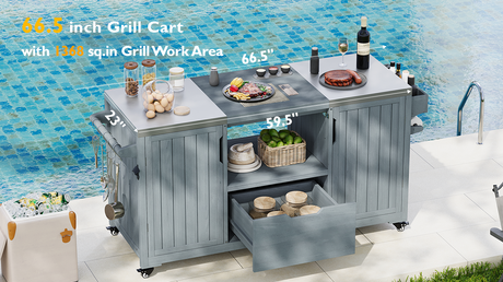 K&K 66.5" Outdoor Kitchen Island for Big Green Egg Grills HouseOfZazla