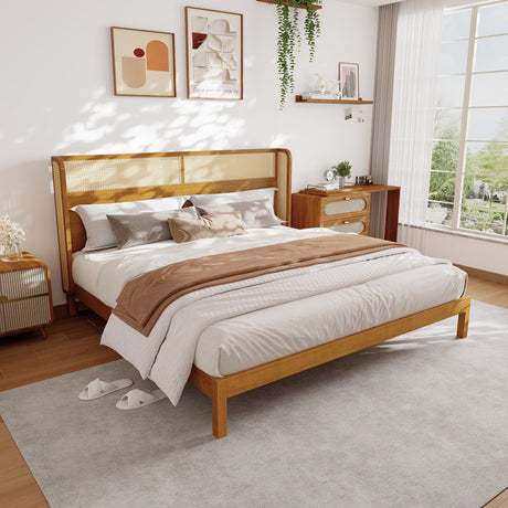 Premium Rubber Wood Platform Bed Frame with Headboard HouseOfZazla