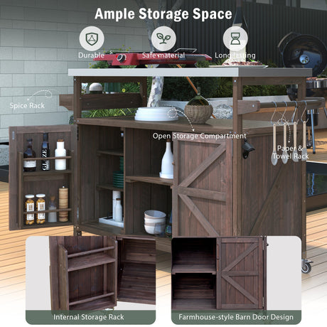 K&K Outdoor Kitchen Island, Rolling Bar Cart & Storage Cabinet HouseOfZazla