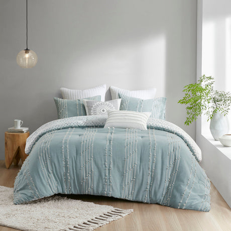 3 Piece Cotton Jacquard Comforter Set Aqua Full/Queen HouseOfZazla