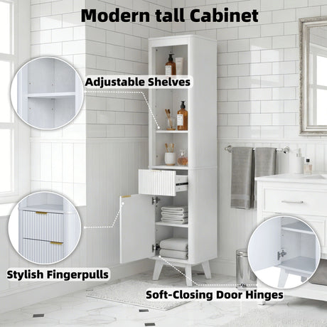Tall Bathroom Storage Cabinet With Adjustable Shelves And 1 Drawer & Door HouseOfZazla