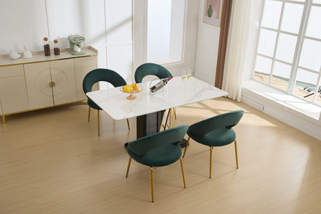 Velvet Fabric Dining Chair with Curved Backrest and Golden Metal Legs HouseOfZazla