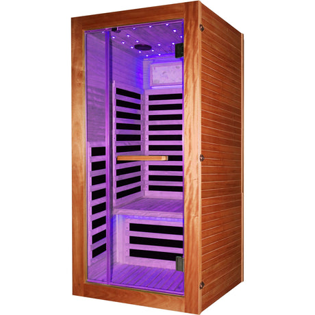 Single Person Sauna Room With LED Lighting, Epoxy Heating Plates, And Compact Design - American White Oak HouseOfZazla