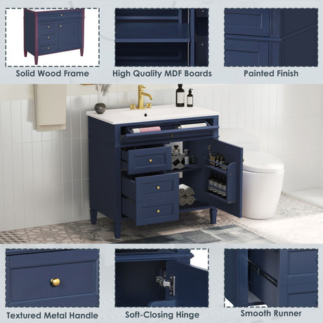 Bathroom Vanity With Top Sink, Modern Bathroom Storage Cabinet, 2 Drawers And A Tip-Out Drawer, Single Sink Bathroom Vanity - Blue HouseOfZazla