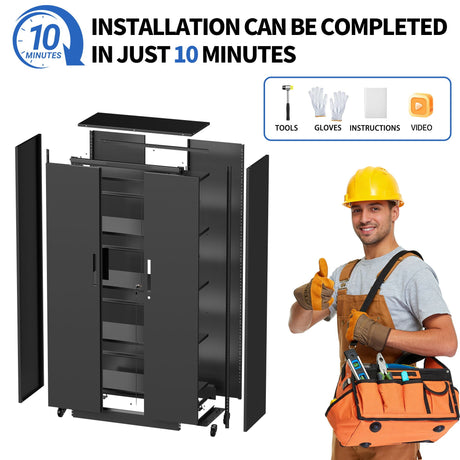 Heavy Duty Rolling Cabinet With Lock, Garage Storage Cabinet, 4 Adjustable Shelves For Tool Organization HouseOfZazla
