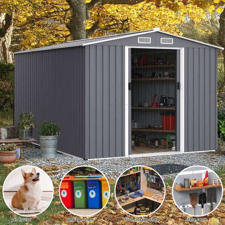 Outdoor Storage Shed Large Metal Tool Sheds, Heavy Duty Storage House With Sliding Doors HouseOfZazla
