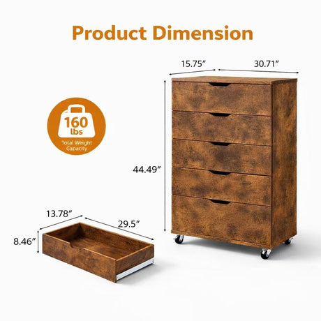 Modern 5 Drawer Dresser With Wheels HouseOfZazla