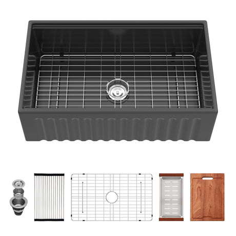 Porcelain Ceramic Farmhouse Sink Workstation With Reversible Apron Design - Single Bowl HouseOfZazla