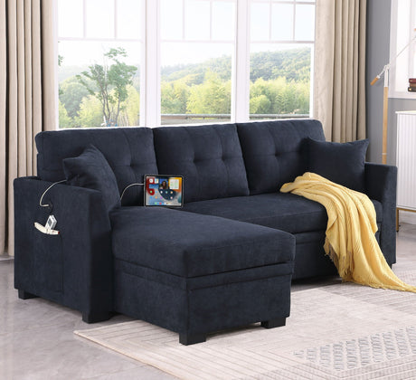 Sectional Sofa Bed L Shaped Sofa Couch Bed With USB Port, Reversible Chaise With Storage HouseOfZazla