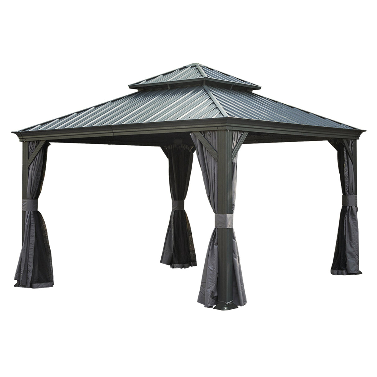 13x13FT Outdoor Hardtop Gazebo with Galvanized Steel Double Roof