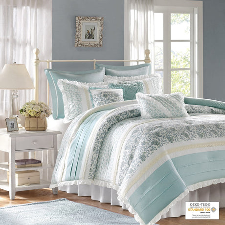 9 Piece Cotton Percale Comforter Set Aqua HouseOfZazla