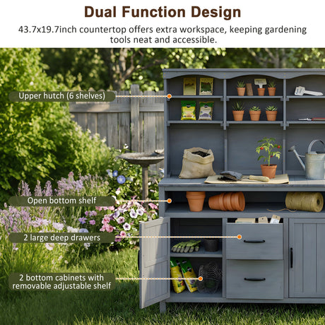 TOPMAX Large Fir Wood Potting Bench with Hutch and Storage HouseOfZazla