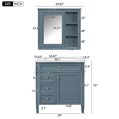 Bathroom Vanity With Medicine Cabinet, Royal Mirror Cabinet, Modern Bathroom Storage Cabinet With 2 Soft Closing Doors And 4 Drawers HouseOfZazla