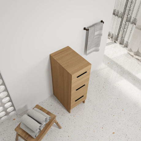 Slim Freestanding Bathroom Storage Cabinet, 3 Drawers - Light Oak HouseOfZazla