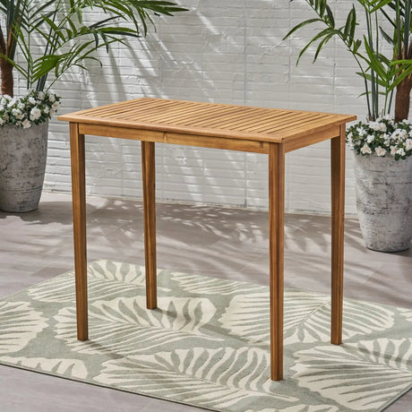 Outdoor Minimalist Acacia Wood Rectangle Bar Table HouseOfZazla