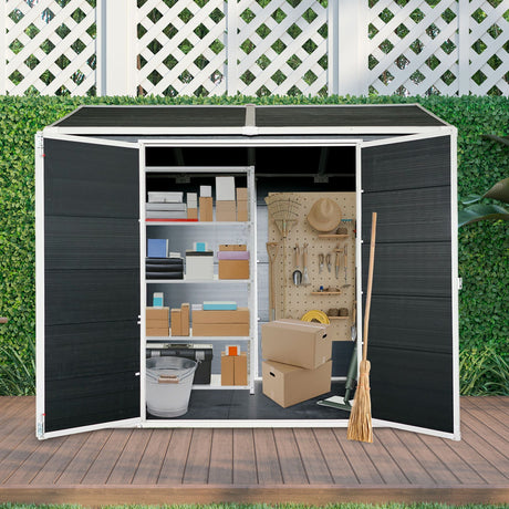 Resin Outdoor Storage Shed Waterproof Shed With Floor & Two Windows & Lockable Door, Tool Shed For Garden, Patio, Backyard HouseOfZazla