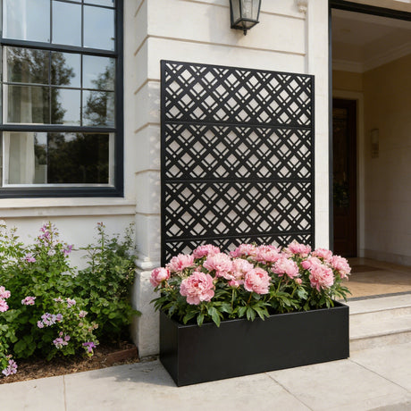 Rhombus Black Metal Planter Raised Garden Bed with Trellis HouseOfZazla