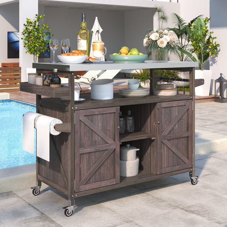 K&K Outdoor Kitchen Island, Rolling Bar Cart & Storage Cabinet HouseOfZazla