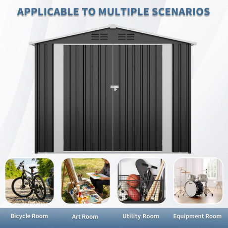 8ft x 4ft Outdoor Metal Storage Shed with Lockable Latch HouseOfZazla