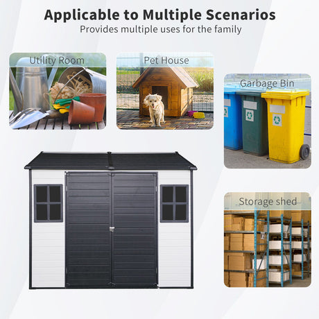 Resin Outdoor Storage Shed With Two - Window And Double - Door, Plastic Shed With Floor For Gargen, Patio, Yard, Lawn HouseOfZazla