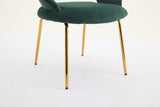 Velvet Fabric Dining Chair with Curved Backrest and Golden Metal Legs
