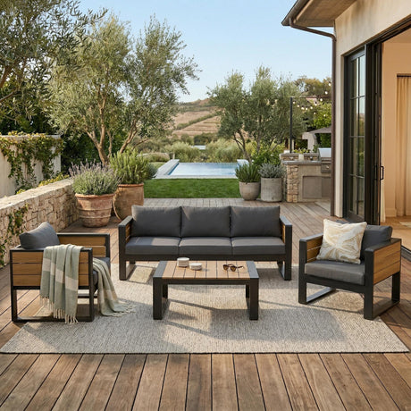 Aluminum Frame Large 4-Piece Outdoor Patio Furniture Set for 5 Person HouseOfZazla