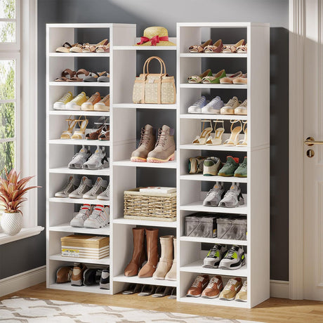 14 Tier Shoe Storage Cabinet With 23 Open Cubbies, 46 Pairs Capacity Entryway Organizer - White HouseOfZazla