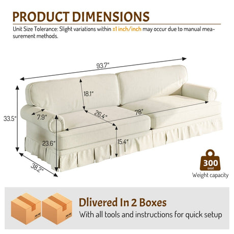 Luxuriously Comfortable Cloud Couch Sofa With Elegant Rolled Arms & Pleated Skirt Design HouseOfZazla