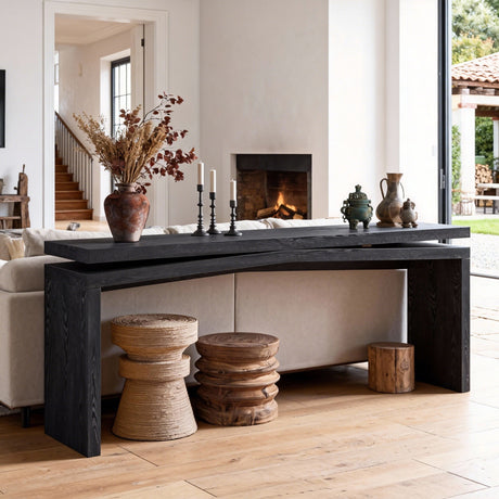 65-Inch Rustic Solid Wood Veneer Console Table HouseOfZazla