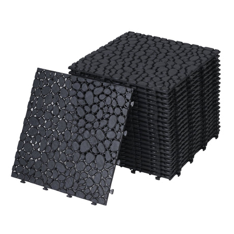 Interlocking Deck Tiles Plastic Waterproof Outdoor All Weather Anti-Slip Bathroom Shower Balcony Porch Strong Weight Capacity Upto 440 Lbs, Pebble Stone Pattern HouseOfZazla