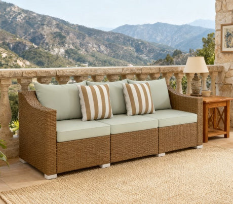 Rattan Wicker Seater Patio Couch with Cushions and Throw Pillows HouseOfZazla