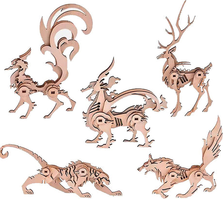 Animal 3D Wooden Puzzle Set - 5 Exquisite DIY Models for All Ages WoodArtSupply