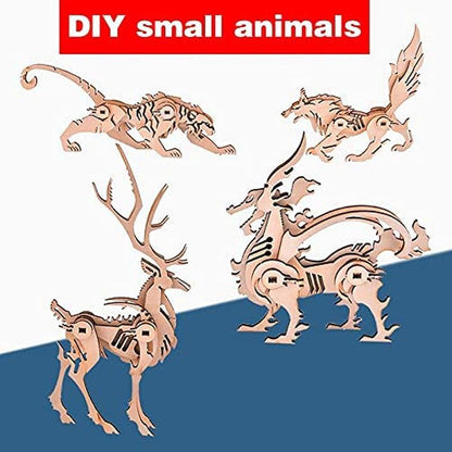 (5Pcs) Animal Wood Puzzles Adult, 3D Wooden Puzzles Set, Exquisite DIY Model Craft Kit - WoodArtSupply