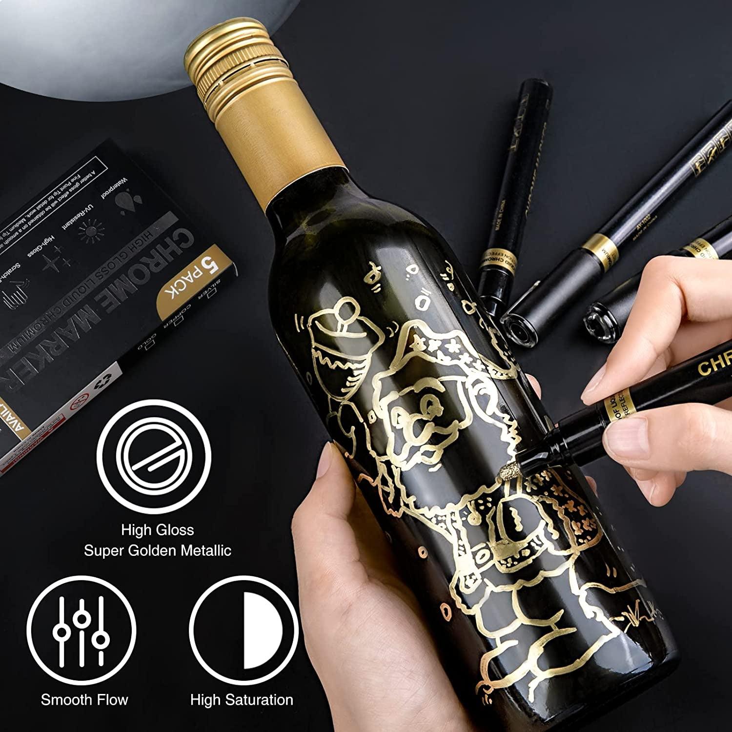 5x 1-3mm Art Liquid Gold Chrome Markers Reflective Gloss Metallic Set Golden Mirror Paint Pens - WoodArtSupply