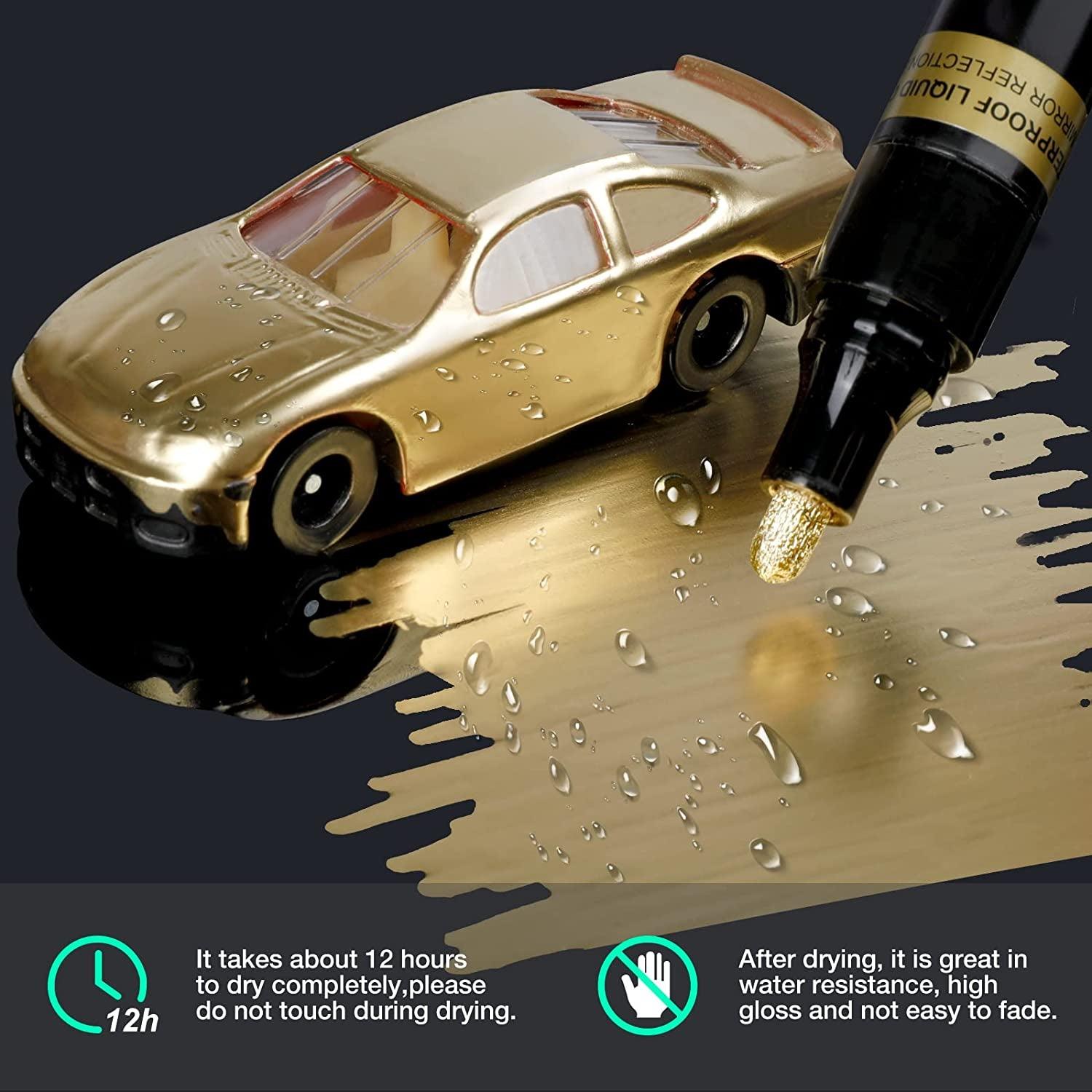 5x 1-3mm Art Liquid Gold Chrome Markers Reflective Gloss Metallic Set Golden Mirror Paint Pens WoodArtSupply