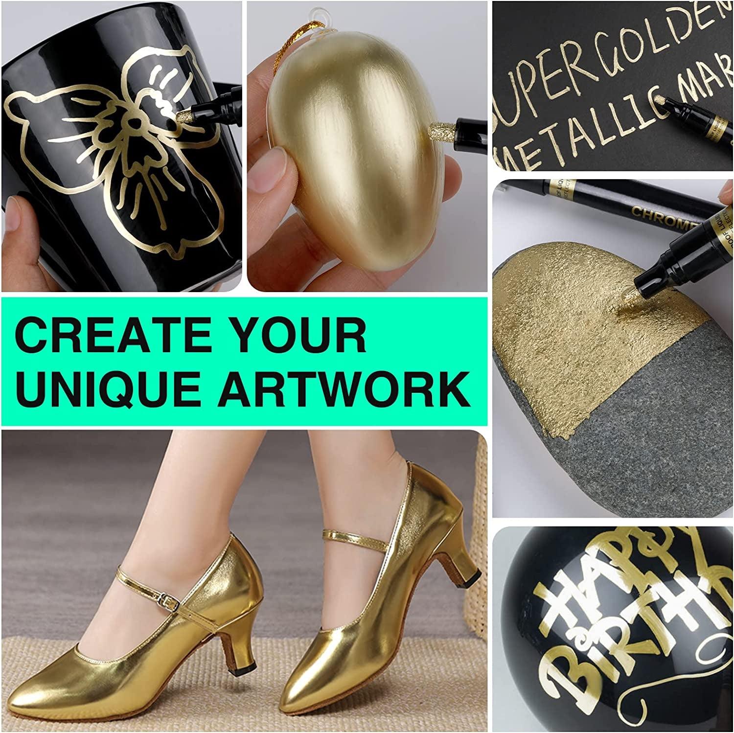 5x 1-3mm Art Liquid Gold Chrome Markers Reflective Gloss Metallic Set Golden Mirror Paint Pens WoodArtSupply