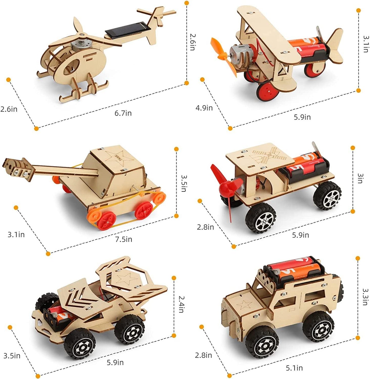 6 in 1 STEM Building Kits for Kids, Wooden Car Model Kit DIY 3D Wood Puzzles Craft Projects Set - WoodArtSupply