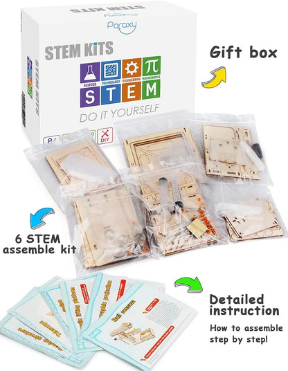 6 in 1 STEM Kit, Science Experiment STEM Projects Educational 3D Wooden Puzzle, DIY Toys Building - WoodArtSupply