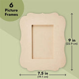 6-Pack Unfinished Wood Picture Frames, Holds 4X6" Photos Wooden Photo Frame DIY Crafts WoodArtSupply