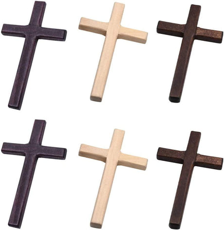 6 Pcs Wooden Cross Crafts DIY Mini Crosses Charms Pendants Catholic Prayer Handheld Ornaments for Church Party Favors Wall WoodArtSupply