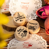 6 Pcs Wooden Stamps Set round Rubber Stamps for Card Making Happy Birthday Pattern WoodArtSupply