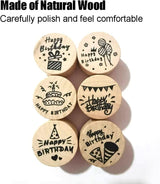 6 Pcs Wooden Stamps Set round Rubber Stamps for Card Making Happy Birthday Pattern WoodArtSupply