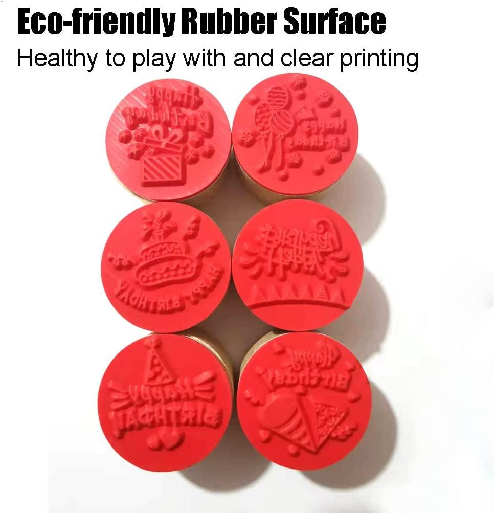 6 Pcs Wooden Stamps Set round Rubber Stamps for Card Making Happy Birthday Pattern - WoodArtSupply