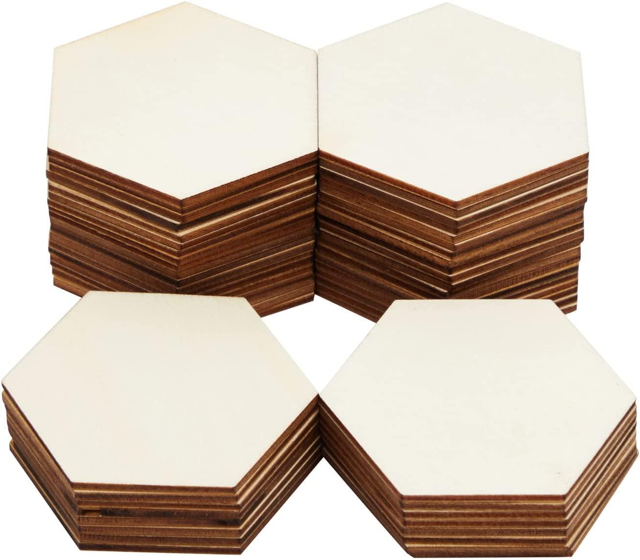 60 Pack Unfinished Wood Hexagon Pieces for DIY Crafts, Wood Slice Cutouts (3 Inches) - WoodArtSupply