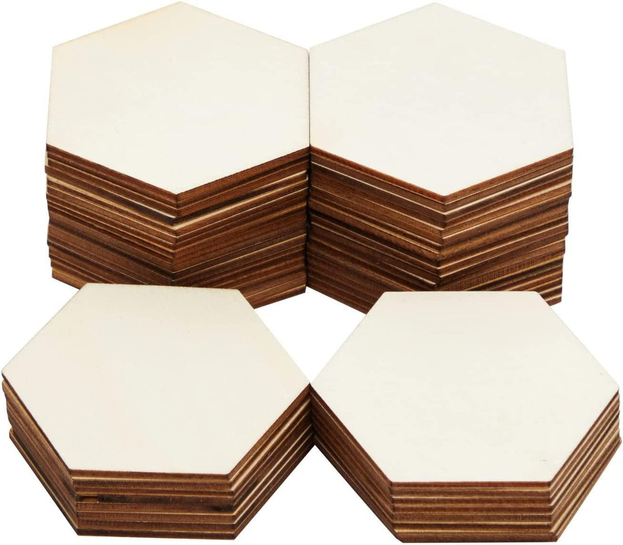 60 Pack Unfinished Wood Hexagon Pieces for DIY Crafts, Wood Slice Cutouts (3 Inches) WoodArtSupply